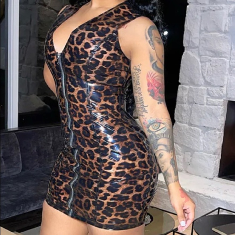 Leopard latex dress